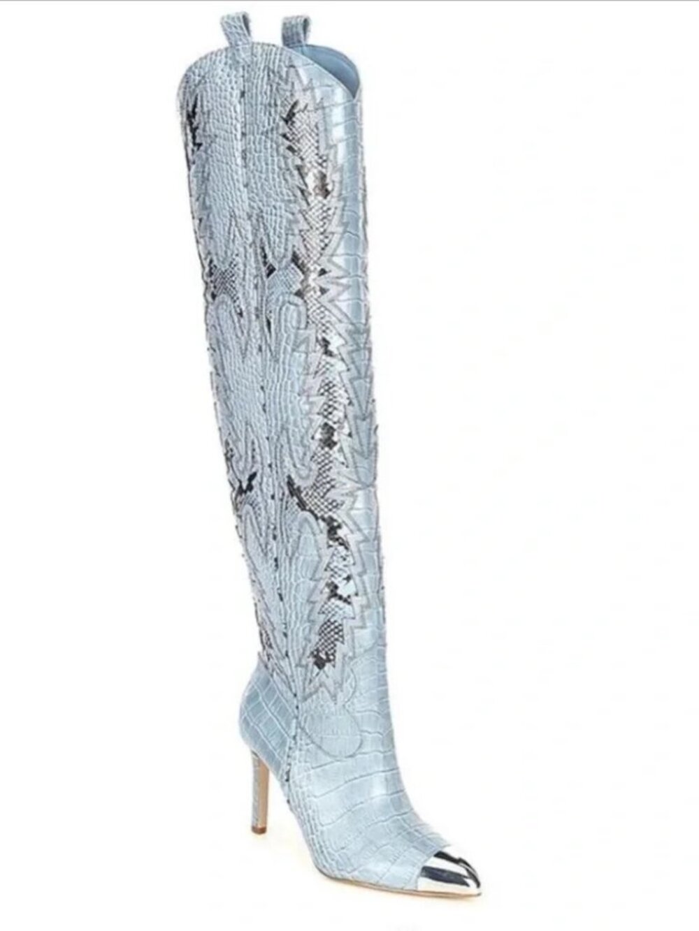 Gianni Bini Katyanna Women's Tall Blue Embossed Leather Western Boots Size